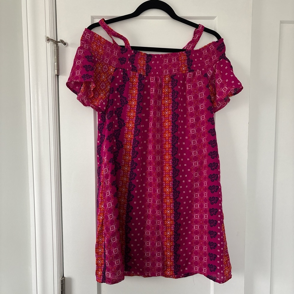 Pink Off-Shoulder Patterned Summer Dress